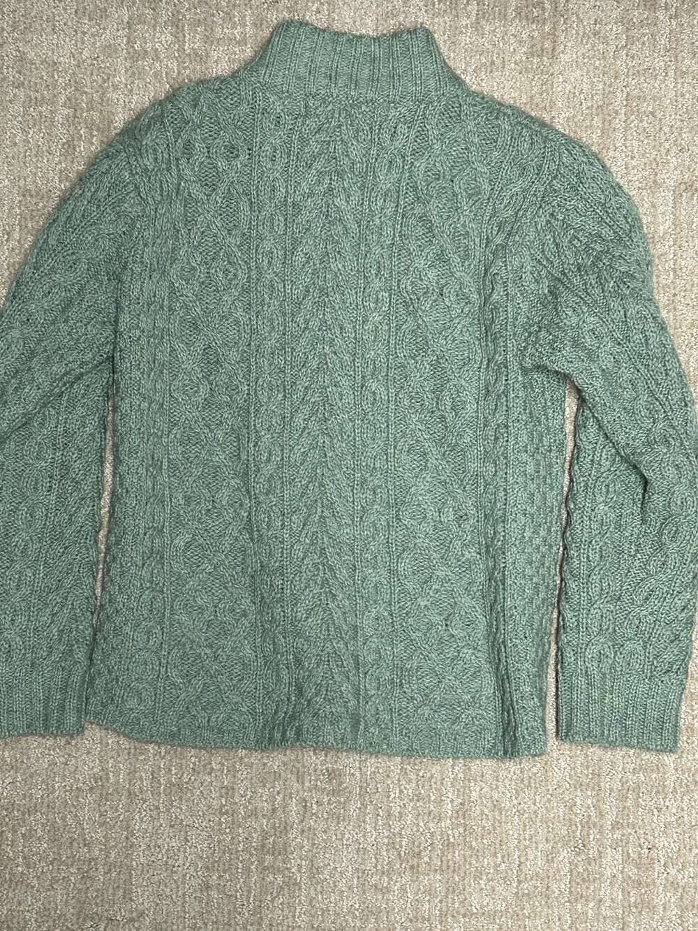 Irish Inis Crafts green wool cable knit full zip cardigan, M - Picture 2 of 11